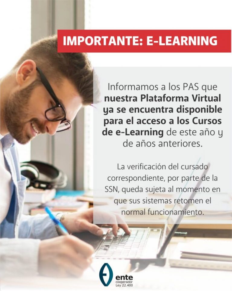 Atención PAS: Ente Ley puso a disposición los cursos de e-learning